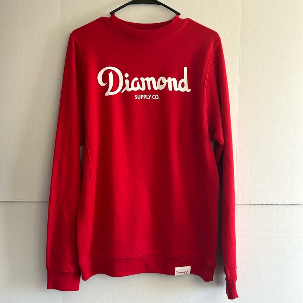 Diamond Supply Co Red Crew Neck Long Sleeve Pullover Sweatshirt Size S